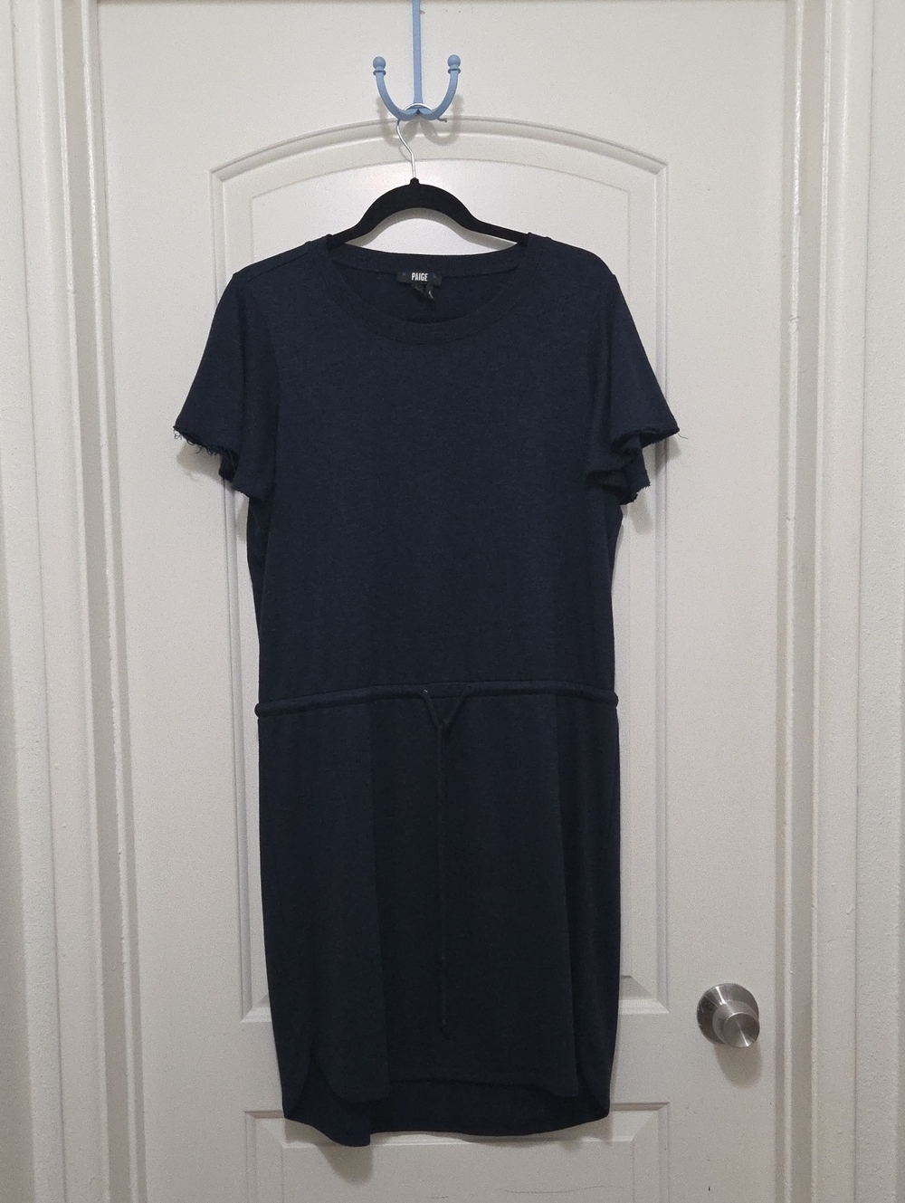 PAIGE Navy Short-Sleeve Tie-Detail Casual Dress
